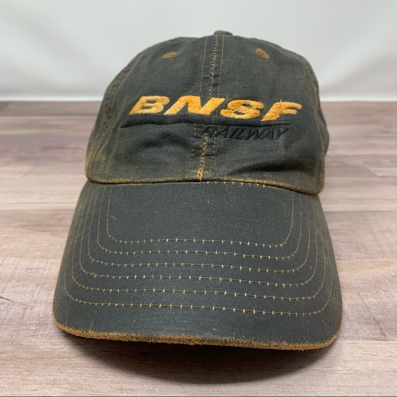 BNSF RAILWAY MENS WAXED COTTON BASEBALL CAP. ADJUSTABLE. ONE SIZE FITS ALL